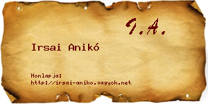 Irsai Anikó névjegykártya